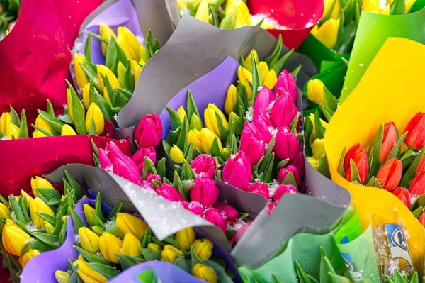 Tulipan Bukiet Tulipanów Prezent Marca Międzynarodowy Dzień Kobiet Świąteczny Wystrój — Zdjęcie stockowe