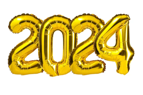 2024年新年庆祝活动 金色黄箔彩球 2024个气球 孤立的白色背景 周年纪念日 — 图库照片