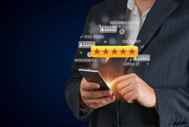 Testimonials rating and comments. Customer review. Positive customer feedback, testimonial concept. User comment and feedback for review.