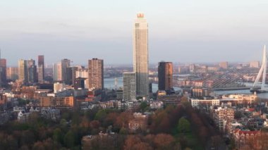 Evening Panorama of Rotterdam, Netherlands. Rotterdam, The Netherlands - Aprill, 2023: City Scape,