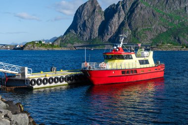 A seaport in a small fishermen village in summer, Lofoten islands, Norway.