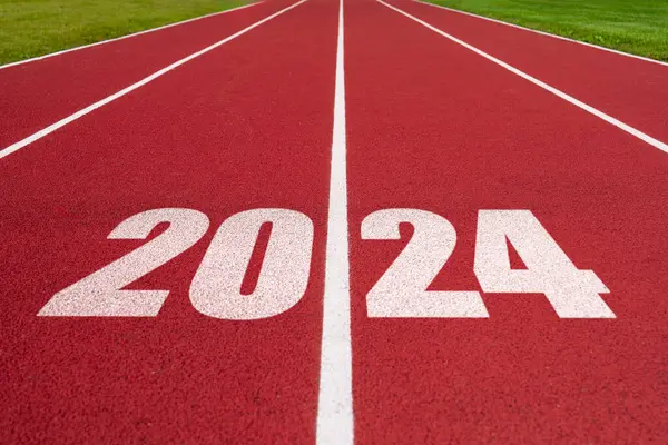 Año 2024 Concepto Año Éxito Pista Atletismo Con Texto 2024 Imagen de archivo