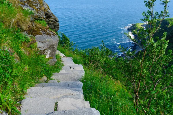 Stone Stairs Top Reinebringen Touristic Path Reine Viewpoint Reine Lofoten — Stock Photo, Image