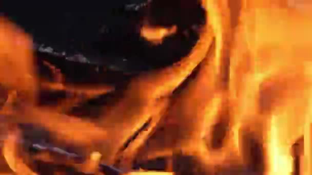 Oheň Velkých Klád Teplý Táborák Krb Připravený Grilování Plamen Ohně — Stock video