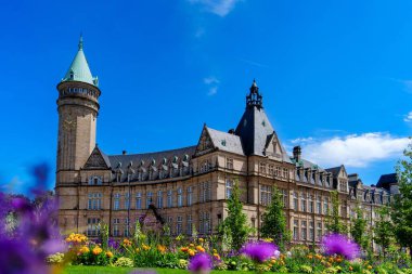 The city hall in Luxembourg City, Luxembourg, is a historic building from the 19th century, surrounded by a charming flower garden, popular for weddings and events. clipart