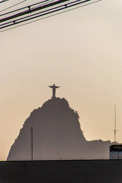 Kurtarıcı Nın Silueti Rio Janeiro Brezilya Güzel Bir Günbatımı Ile — Stok fotoğraf