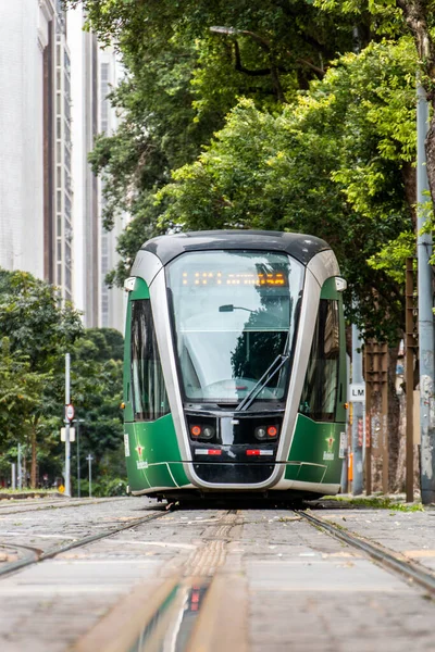 stock image VLT train in downtown Rio de Janeiro, Brazil - September 11, 2022: VLT train running through the streets of downtown Rio de Janeiro.