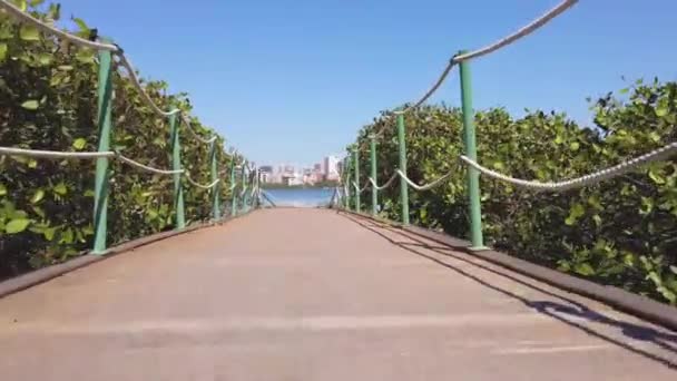 Utsikt Över Rodrigo Freitas Lagoon Vacker Solig Dag Rio Janeiro — Stockvideo