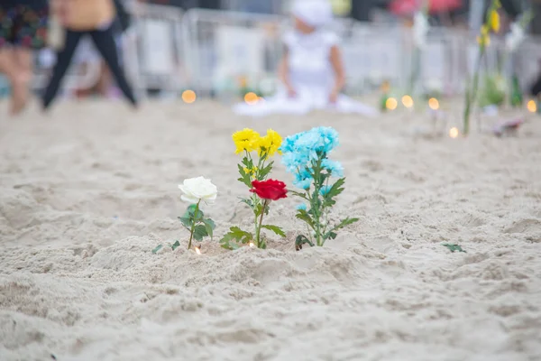 flowers in honor of iemanja, during a party at copacabana beach.