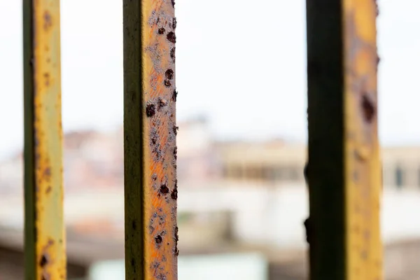 Barandillas Oxidadas Con Colina Cantagalo Fondo Río Janeiro Brasil —  Fotos de Stock