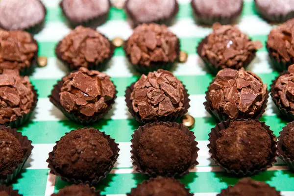 stock image Tray with chocolate brigadeiro, a typical Brazilian sweet in Rio de Janeiro.