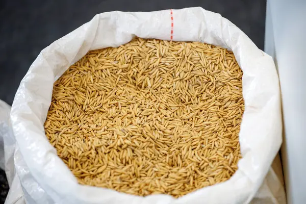 stock image bag full of birdseed at a production cooperative in Rio de Janeiro, Brazil.