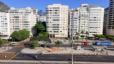 Rio de Janeiro, Brezilya 'daki Copacabana Sahili' nin insansız hava aracı görüntüleri - 16 Şubat 2025: Rio de Janeiro 'daki Copacabana Sahili' nin insansız hava aracı görüntüleri.
