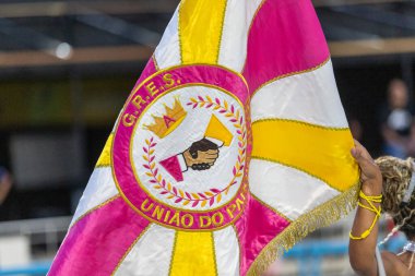 Rio de Janeiro, Brezilya 'daki Uniao Parque Acari samba okulu - 26 Ocak 2025: Sambadrome' daki geçit töreni sırasında Uniao Parque Acari bayrağı