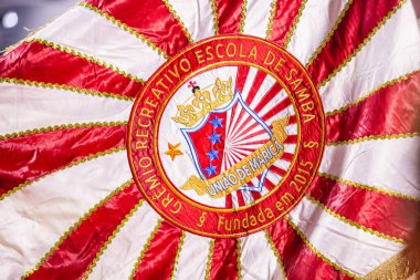 Samba okulu Uniao de Marica, Rio de Janeiro, Brezilya - 9 Şubat 2025: Sambadrome 'daki tören sırasında Samba okulu Uniao de Marica