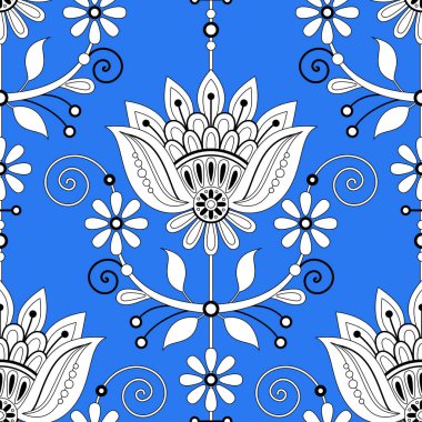 Seamless Pattern with Flower Inspired by Ukrainian Traditional Embroidery. Ethnic Floral Motif, Handmade Craft Art. Ethnic Design. Fabric Textile, Wrapping Paper, Wallpaper. Vector Illustration