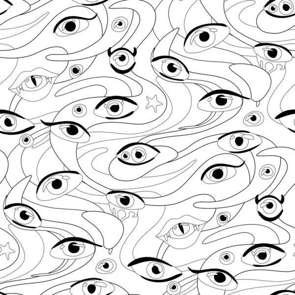 Psyhodelical Pattern Thousand Eyes Witchcraft Vibes Surreal Design White Pop — стоковый вектор