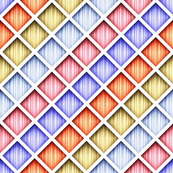 Rhombusとシームレスなカラフルな幾何学模様 無限の現代モザイクテクスチャ 包装紙 ベクトル3Dイラスト 要旨アート — ストックベクタ