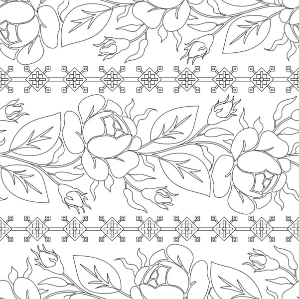 2014 Seamless Pattern Rose Inspired Ukrainian Traditional Embroidery 모티프 정맥관 — 스톡 벡터