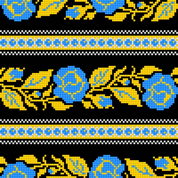 Вышивка Крестиком Швов Розами Этнический Цветочный Мотив Ручная Стилизация Традиционная — стоковый вектор