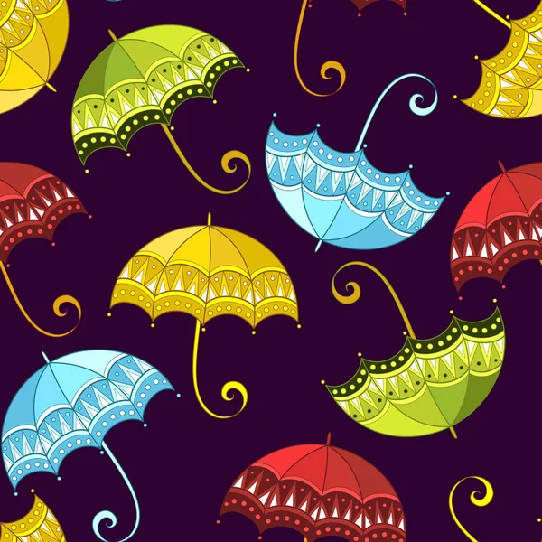 Сказочные Погодные Условия Меньше Текстуры Мечтательными Зонтиками Мультипликационный Дизайн Темном — стоковый вектор