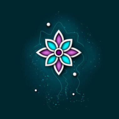 Renkli Mistik Kozmik Çiçek, Deco Element. Estetik Nesne. Fütürist soyut kavram. Dokulu Fantezi Arkaplanı. Vektör 3d Görüntü