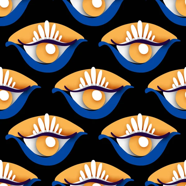 Бесшовный Рисунок Психоделическим Принтом Демоническим Глазом Короной Сюрреалистичный Дизайн Чёрном — стоковый вектор