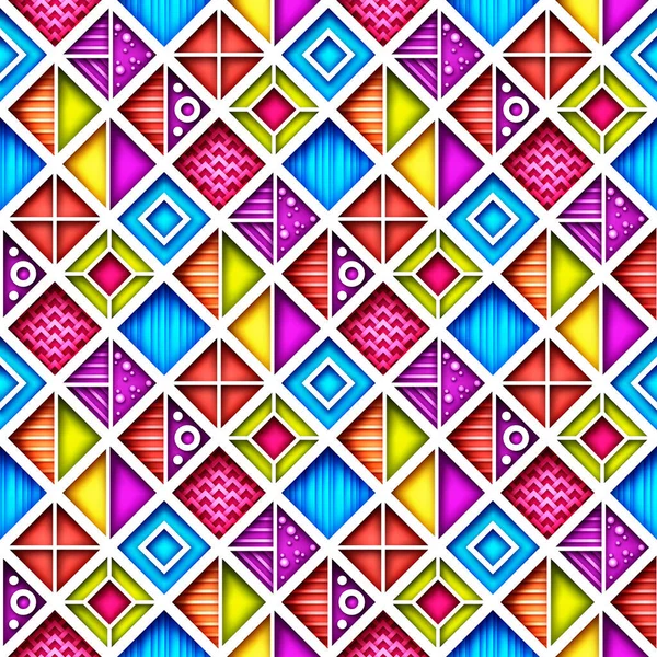 Seamless Colorful Geometric Pattern Crazy Patchwork Quilt Ornament Endless Modern — Stockvektor