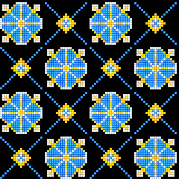 Вышивка Крестиком Орнаментом Этнический Мотив Ручная Стилизация Традиционная Украинская Желтая — стоковый вектор