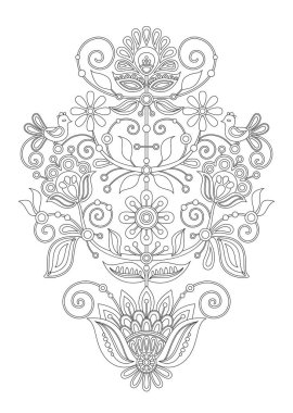 Ukrayna Geleneksel Nakış 'tan esinlenilmiş Hayat Ağacı. Etnik Çiçek Motifi, El Yapımı Sanatı. Tek Tasarım Elementi. Boyama Kitabı Sayfası. Vektör İlişkisi İllüstrasyonu