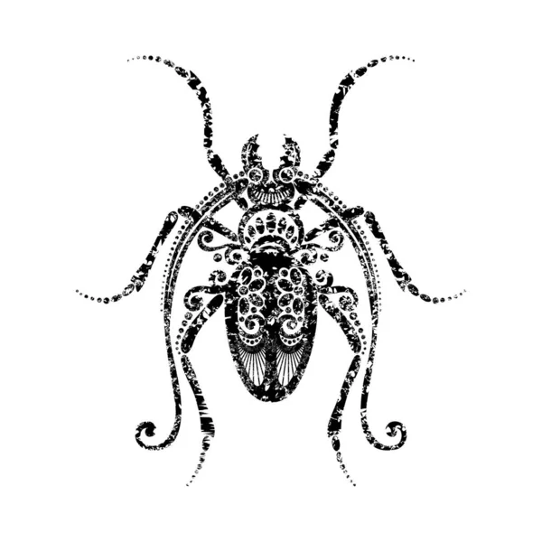Ornate Exotic Beetle Nature Design Vintage Stamp Stylization Decorative Tribal — Stock Vector
