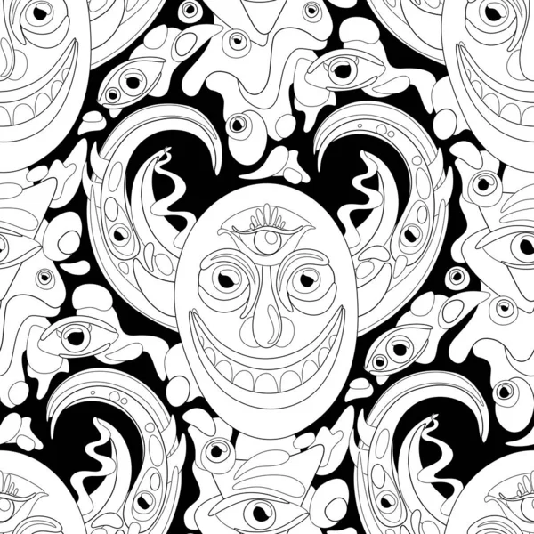 Демон Тисячами Очей Фантастичний Сюрреалістичний Дизайн Чорному Pop Art Stylization — стоковий вектор