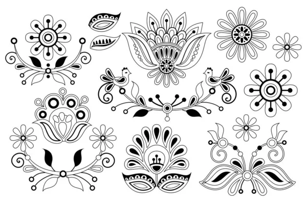 Set Flowers Inspired Ukrainian Traditional Embroidery Ethnic Floral Motif Handmade — Stock Vector