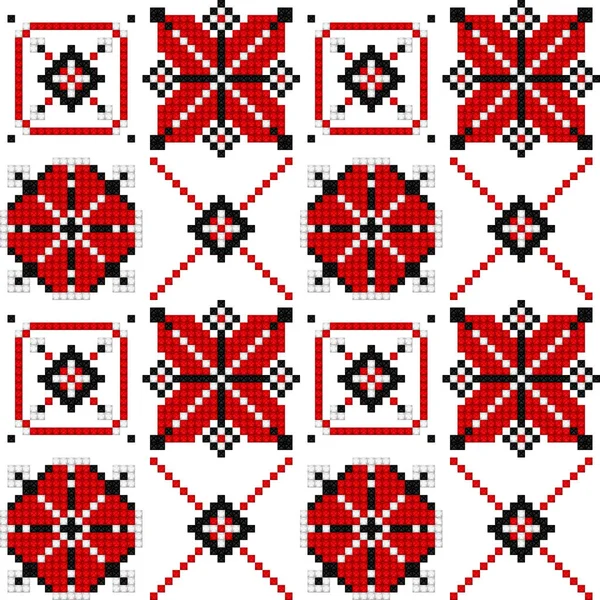 Cross Stitch Embroideriedseamless Pattern Ornate Element Ethnic Motif Handmade Stylization — Stockový vektor