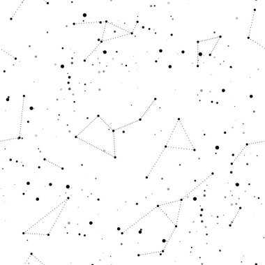 Endless Texture of Cosmic Universe. Night Sky with Constellations, Nebulas, Comets, Stars, Planets etc. Decorative Design for Prints, Fabrics, Wallpapers etc. Seamless Pattern. Vector illustration