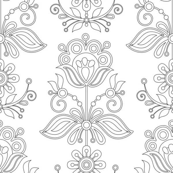 花とシームレスなパターンは ウクライナの伝統的な刺繍に触発 エスニック フローラル モチーフ ハンドメイド クラフト アート 包装紙 ぬり絵 — ストックベクタ