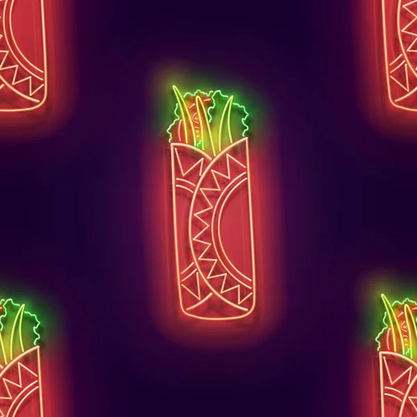 Απρόσκοπτη Μοτίβο Λάμψη Μεξικάνικη Chimichanga Παραδοσιακό Φαγητό Ορεκτικό Neon Light — Διανυσματικό Αρχείο