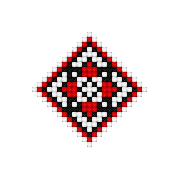 Realistic Cross Stitch Embroideried Ornate Element Ethnic Motif Handmade Stylization — Vetor de Stock