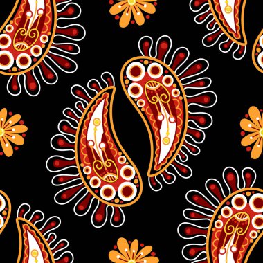 Paisley Kızılderili Salatalığı, Doğa İlham Veren Tasarım Elementi ile Folklorik Kusursuz Desen. Soyut Çiçek Deseni 'ni süsleyin. Kumaş, Duvar Kağıdı vb. için Sonsuz doku. Vektör İllüstrasyonu