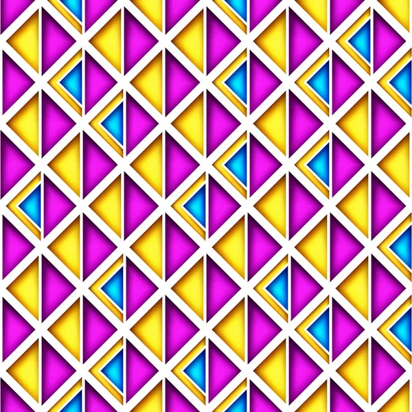 三角形とシームレスなカラフルな幾何学模様 無限の現代モザイクテクスチャ 包装紙 ベクトル3Dイラスト 要旨アート — ストックベクタ