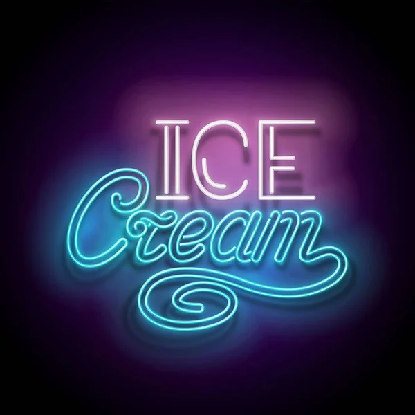 Vintage Glow Signboard Napisem Ice Cream Neonowe Retro Litery Błyszczący — Wektor stockowy