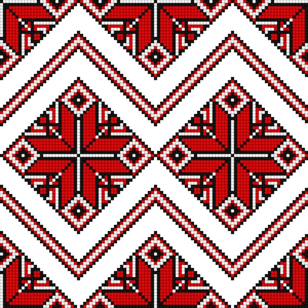 オレンジ色の要素を持つクロスステッチ刺繍シームレスパターン 民族モチーフ 手作りスタイル 伝統的なウクライナの赤と黒の刺繍 民族デザインの要素 ベクトル3Dイラスト — ストックベクタ