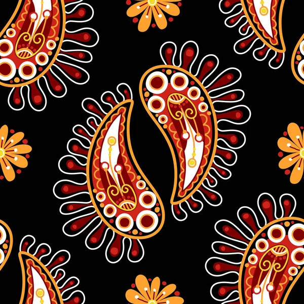 Modèle Sans Couture Folklorique Avec Concombre Indien Paisley Élément Conception — Image vectorielle