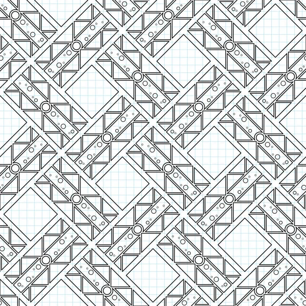 Seamless Geometric Pattern Drawn Checkered Notebook Endless Modern Mosaic Texture — Stock Vector