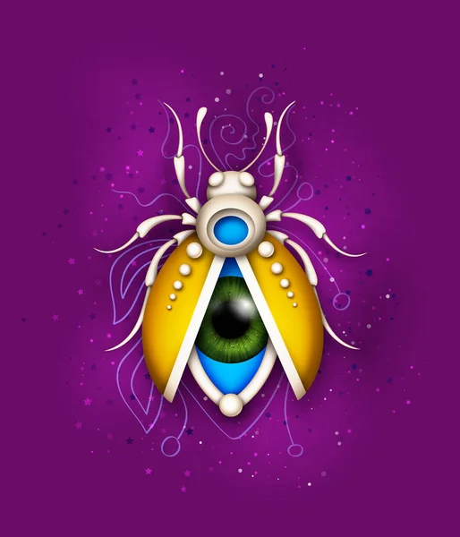 Escarabajo Volador Cósmico Místico Con Ojo Abdomen Elemento Deco Insecto — Vector de stock
