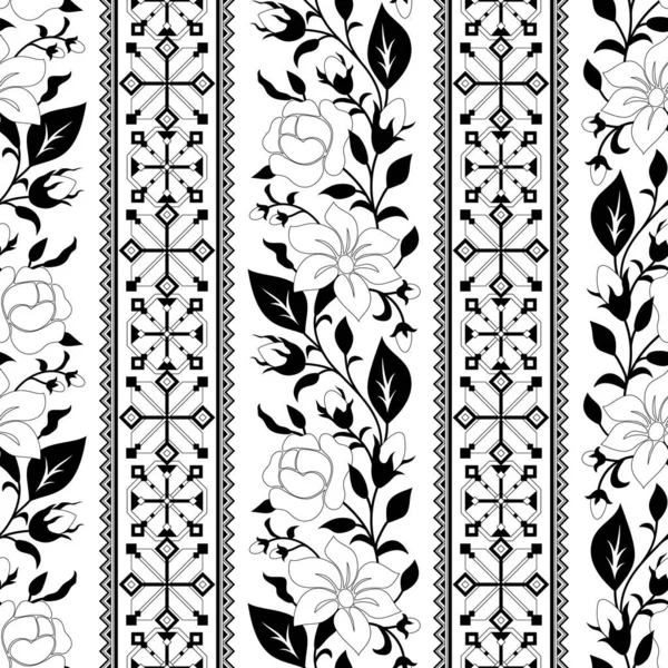 Seamless Pattern Rose Mallow Inspired Ukrainian Traditional Embroidery Ethnic Floral — Stock Vector