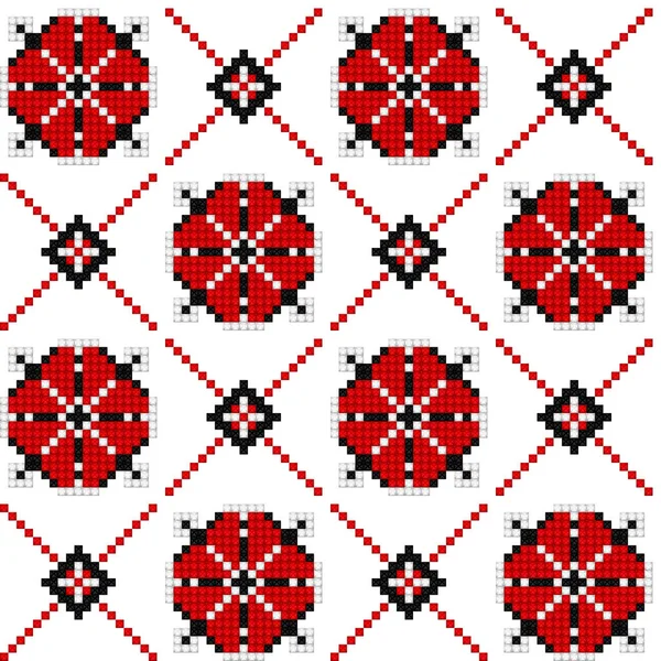 Cross Stitch Embroideriedseamless Pattern Ornate Element Ethnic Motif Handmade Stylization — Stockový vektor