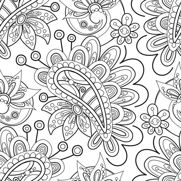 ペイズリー インディアン キュウリと民俗学的なシームレスなパターン 自然からインスピレーションを得たデザイン要素 オレンジ色の抽象花模様 無限のテクスチャ ベクトルイラストぬりえブックページ — ストックベクタ
