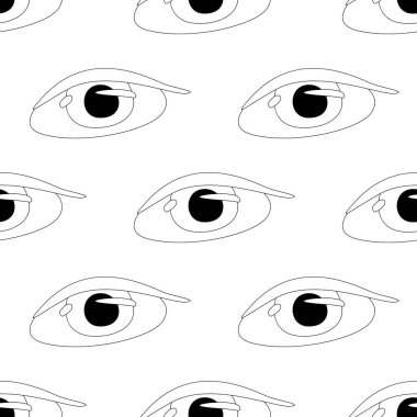 Psikodelik Yazılı Kusursuz Desen ve Gerçeküstü Göz. Gerçeküstü Tasarım, Sonsuz Doku. Lekeli Pop Art Çizgi Film Tarzı. Boyama Kitabı Sayfası. Vektör İlişkisi İllüstrasyonu