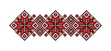 Ornamental Composition Inspired by Ukrainian Traditional Embroidery. Ethnic Motif, Handmade Craft Art. Ukrainian Red and Black Embroidery. Ethnic Design. Vector Illustration